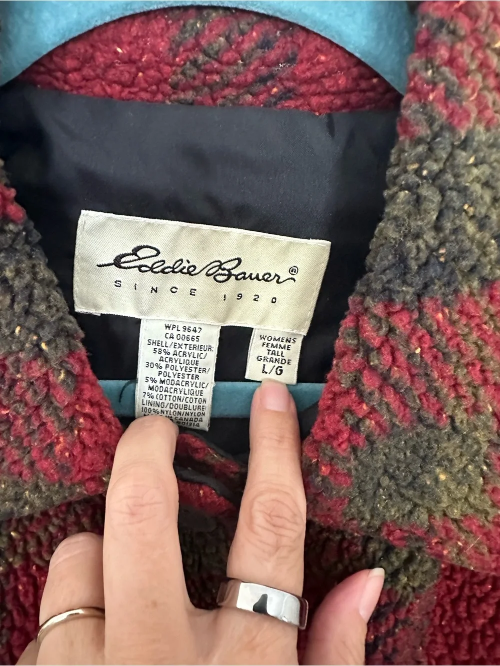Eddie Bauer Red and Green Plaid Teddy Jacket